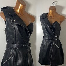 House of CB Roselle Size S 8 10  Black Faux Leather Biker Dress Goth Alt Girl