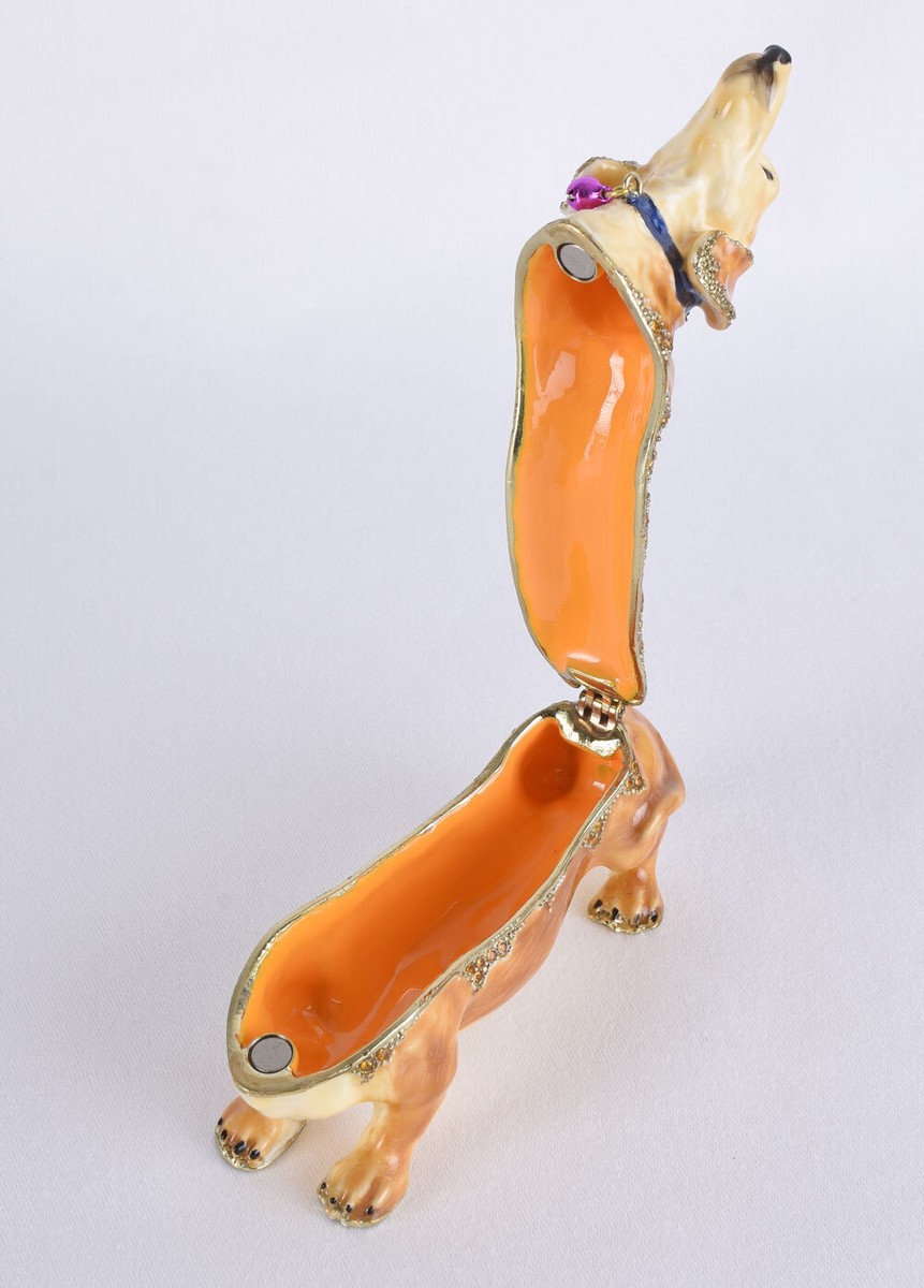 Boîte à Bijoux Et Pilules Métal Teckel Marron Brillant - Décoration Chien