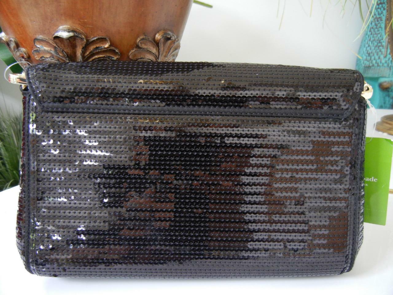 NWT KATE SPADE SALINAS PLACE GREER BLACK SEQUINS CROSSBODY CLUTCH BAG $245 RARE image 3