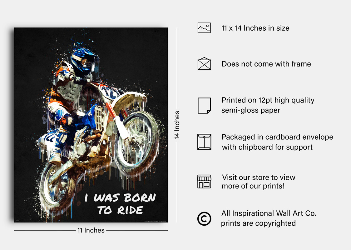 Wee Blue Coo Affiche Motocross Dirt Bike Graphique – Poster Mur 12x16 Pouces Style Sport Extrême