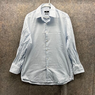 Hugo Boss Shirt Men 16 32/33 Baby Blue Button Down Two Play Preppy Striped