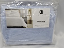 Hotel Collection Supima Cotton Queen Extra Deep Flat Sheet Frost Blue 825 Tc New