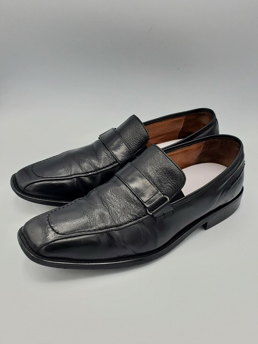 Brass Boot Mens Sz 9.5 M Black Leather Strap Loafer Square  display picture 1