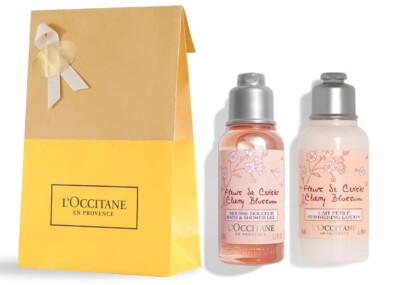 L'Occitane Cherry Blossom Bath Shower Gel & Shimmering Lotion 1.1 oz Each NIB