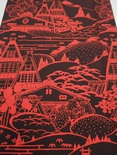 2K03z100 Japanese Kimono Silk FABRIC Old house Dark brown 68.5x14.4