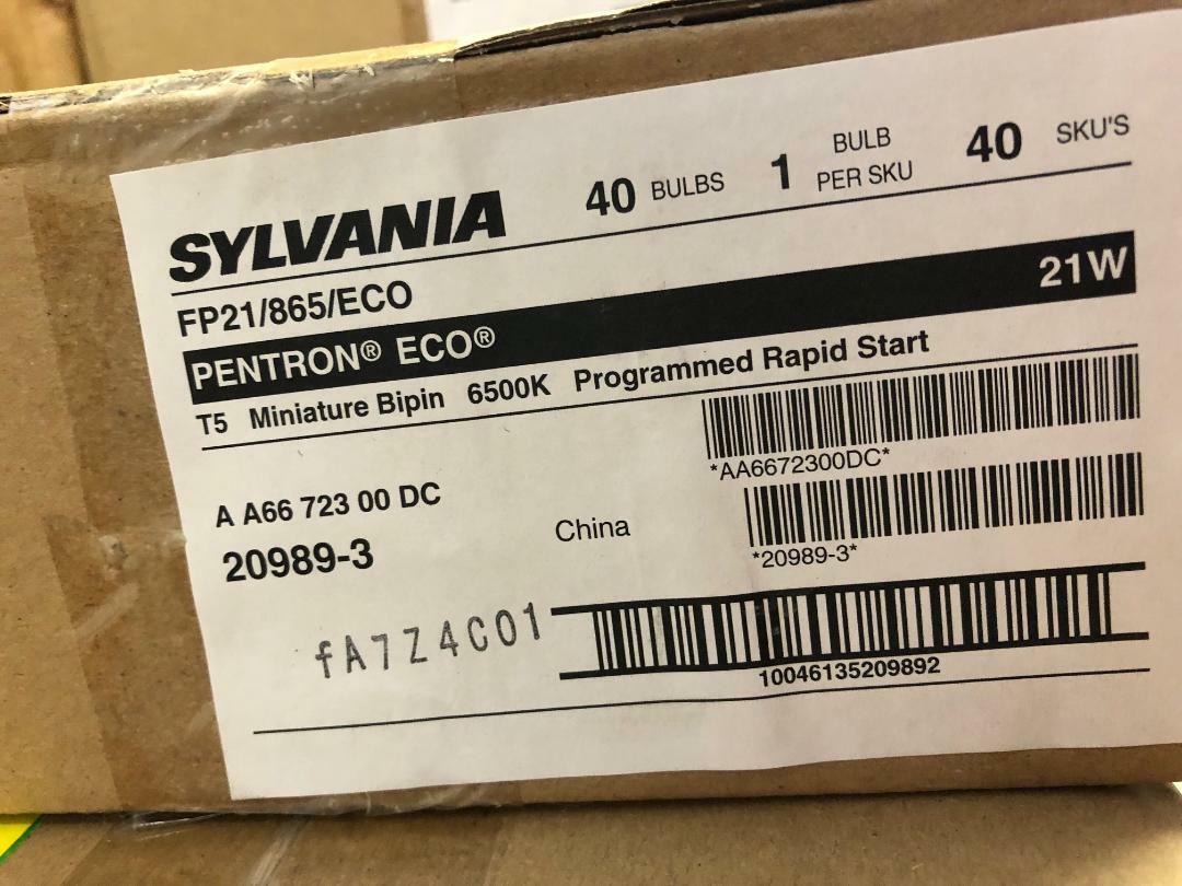 40 Sylvania 20989 FP21/865/ECO 21W T5 Miniature BiPin 6500K  3 Foot Bulb