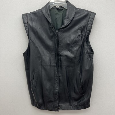 Yessica C&A Goat Full Zip Leather Vest Black Moto Women s Size 40 Vintage 