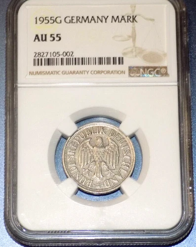 1955G Germany 1 Mark NGC AU55 ABOUT UNCIRCULATED KEY DATE GERMAN KM-110 1M COIN