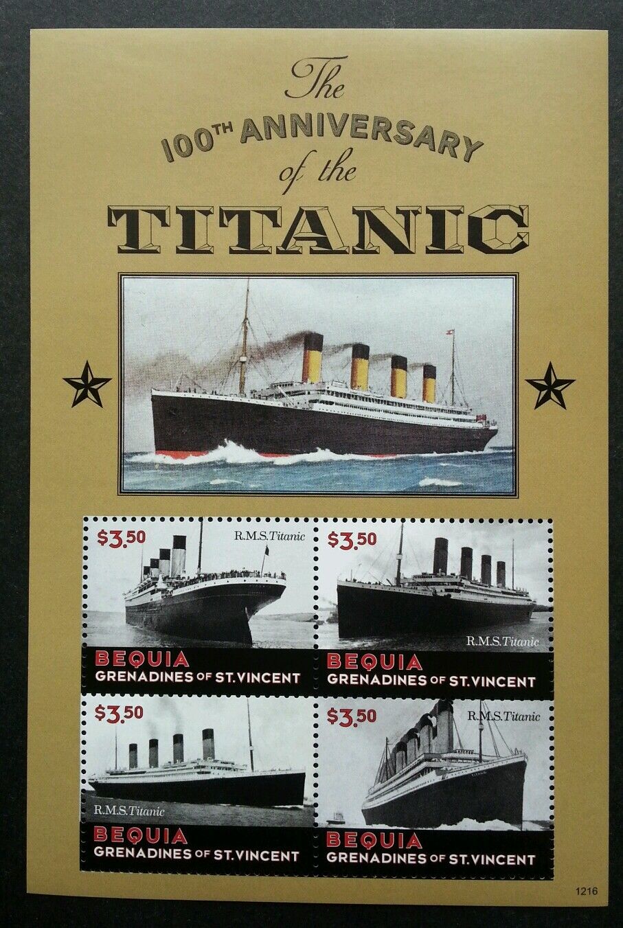St. Vincent 100 Years Of Titanic 2012 Sinking Ship Transport (sheetlet A) MNH