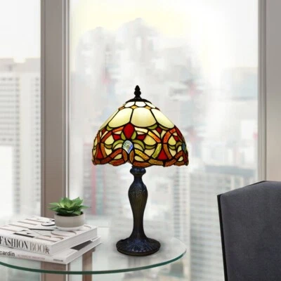 E-TRADEMART Tiffany Stil Tischlampe 10 Zoll Handarbeit Schlafzimmer Wohnzimmer Buntglas