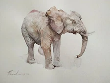 Elefant, Animal, Watercolor artwork, Handmade, Original painting on paper
