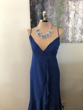 Lulus Manhattan Moment Ruffled Midi Wrap Dress Size XS Blue Straps Sleeveless