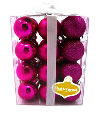 Holiday Mini Bulbs,24x,Glitter,Shiny,Matte,Shatterproof,Jo-ann's,1"d,Hot Pink
