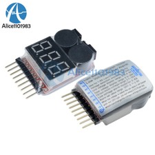 10PCS 1-8S Lipo/Li-ion/Fe Battery Low Voltage 2IN1 Meter Tester Buzzer Alarm