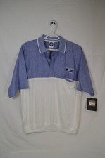 JanTzen Classic Clean Water Knit Woven Quarter Button White Blue Shirt Med T54