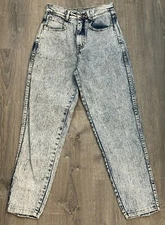 Gitano Vtg 80s Acid Wash Jeans Tapered Leg Ankle Snaps High Rise Denim Women 7/8