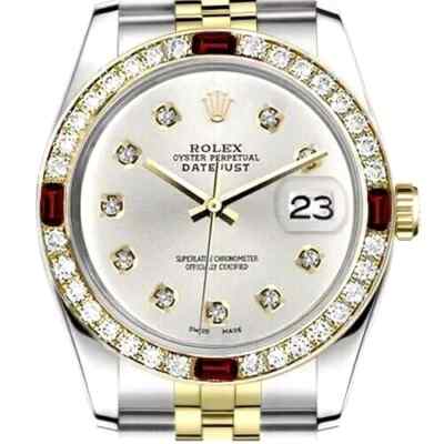 Rolex Datejust 31 mm Silver Diamond Dial Ruby & Diamond Bezel Ladies Watch