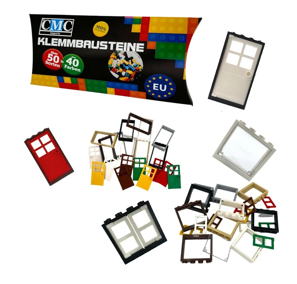 CMC City Set Fenster und Türen mit Rahmen 1x4x3 / 1x4x6 Noppen Stadt 60594 60596