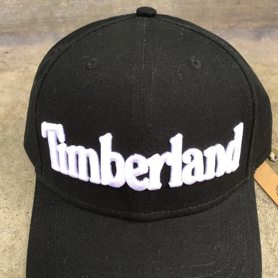 NWT Timberland Snapback Black Embroidered Baseball Hat Cap Large Print Logo - Image 3 of 4
