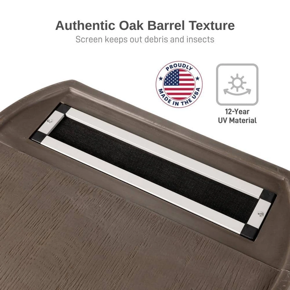 50 加仑 雨桶,胡桃色带黄铜尖头户外储水 — 第 3/4 张图片