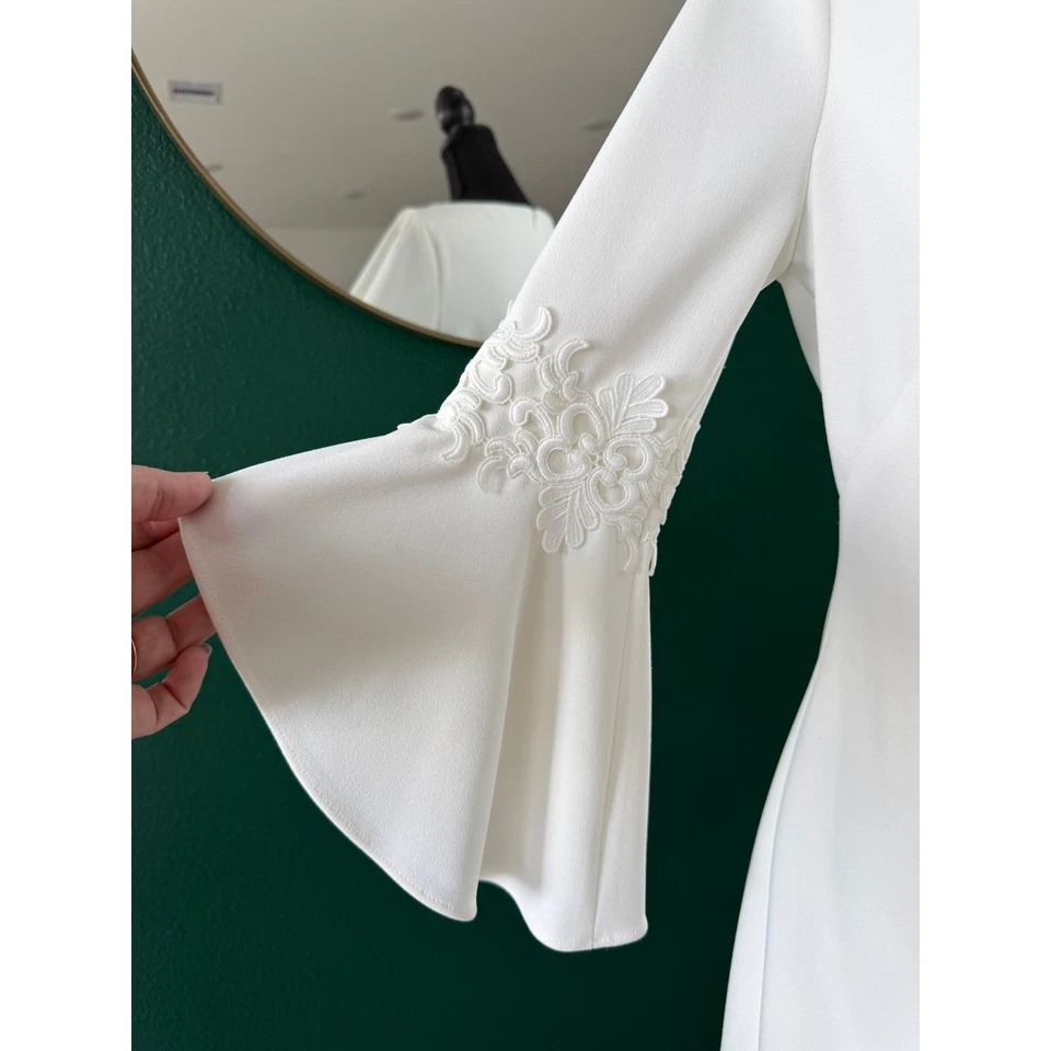 Ralph Lauren Bell Sleeve Dress Womens 8 White Elegant Floral Wedding Bridal - Image 2 of 4