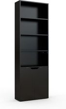 Image of Bookcase 6 Tier Tall Storage Shelves with Doors Wooden Freestanding White