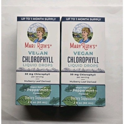 2-Pack Mary Ruth's Vegan Chlorophyll Liquid Drops, Peppermint Flavor, 2oz