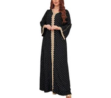 Womens Muslim Abaya Dress -Piece V Neck Bronzing Dress Islamic Full Length Ka...