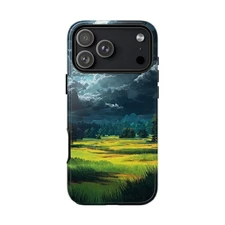 Phone Ink - Case for iPhone/Galaxy/Pixel - Grass Field Dark Storm Clouds