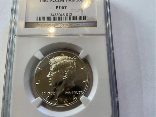 NGC 1964 Proof Accented Hair Kennedy 1/2 Dollar NGC PF67- 0.3617 oz 0.9 Silver