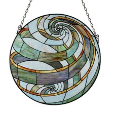 Terra Tiffany-Style Geometric Stained Glass Window Panel 23" Width