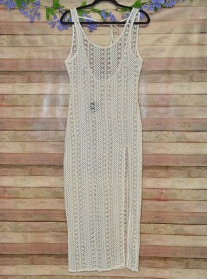 NWT Lulus Cream Bodycon Maxi Crochet Cover Up Slit Size M Beach Vacay Sexy