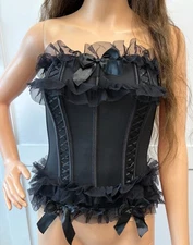 Seven ‘til Midnight Lace Up Bustier Corset With Thong Set Small Black NEW