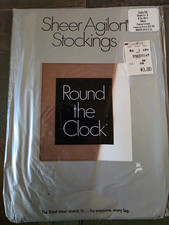 NIP Vtg Round the Clock Sheer Agilon Stockings 8-10 1/2 Cocoa Creme Demi 1 2