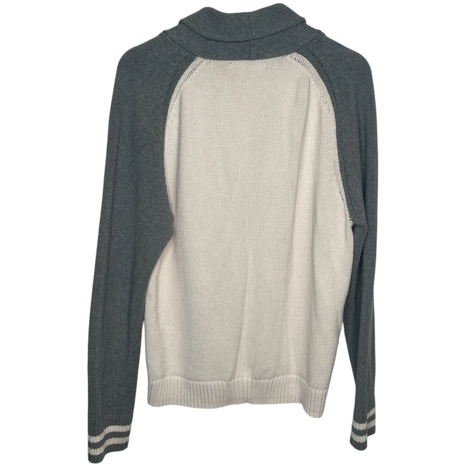 I.N.C Grey Ivory 2 Tone V-Neck Cotton Knit Cardigan Sweater Men's Size L - Image 2 of 4