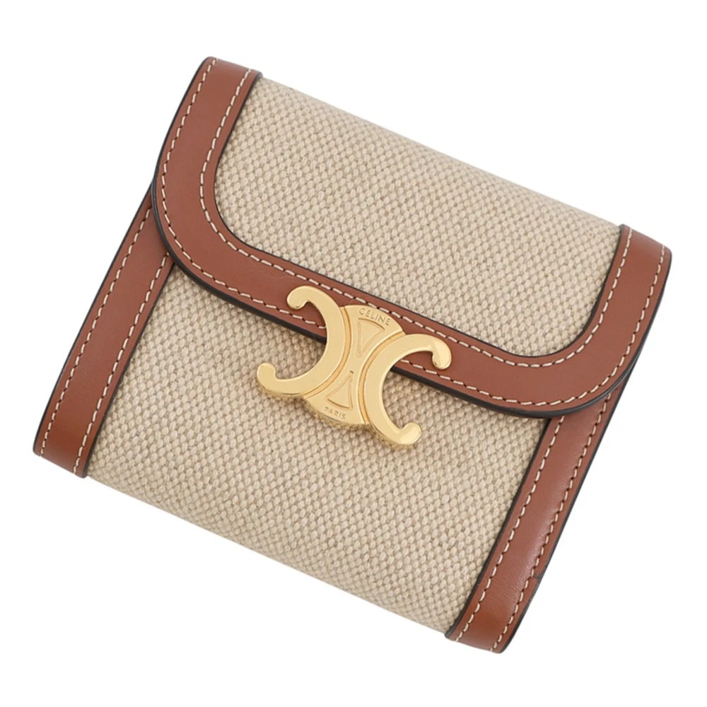 Celine — CELINE Triomphe Trifold Compact Wallet Canvas/Leather Beige/Brown 10D783