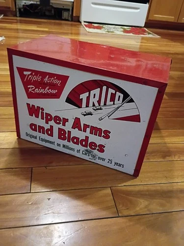 Vintage 1950's Trico Windshield Wiper Blades Metal Display Cabinet Sign Gas Oil