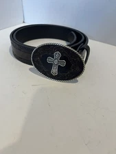 Nocona Belt Co CROSS Brown Leather Belt Buckle Size L In *EUC*