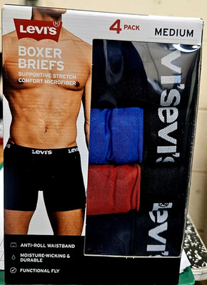 Levi Men 4PK STRETCH MICROFIBER BOXER BRIEF-ANTIROLL WAISTBAND/MOISTURE WICK-MED