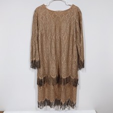 Onyx Nite Women’s Bronze Evening Dress Size 18 Fringe Art Deco Long 43”