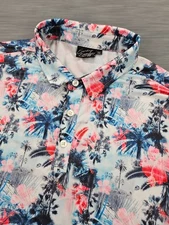 Sunday Swagger Men's XXL Blue & Pink Palm Trees Tropical Golf Polo Shirt