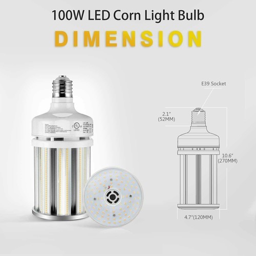 100W LED Retrofit Corn Bulb Light Warehouse Shop High Bay Light 5000K AC100~277V - Picture 5 of 12