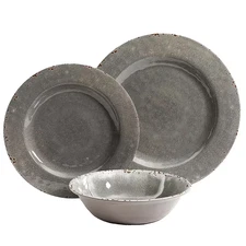 Mauna 12 Pc Dinnerware Service Set for 4 - Grey - Crackle Look Decal - Melamine