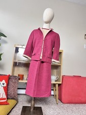 60  s Vintage Dark Mauve Butte 100 Wool Knit 3 Piece Skirt Suit - 12