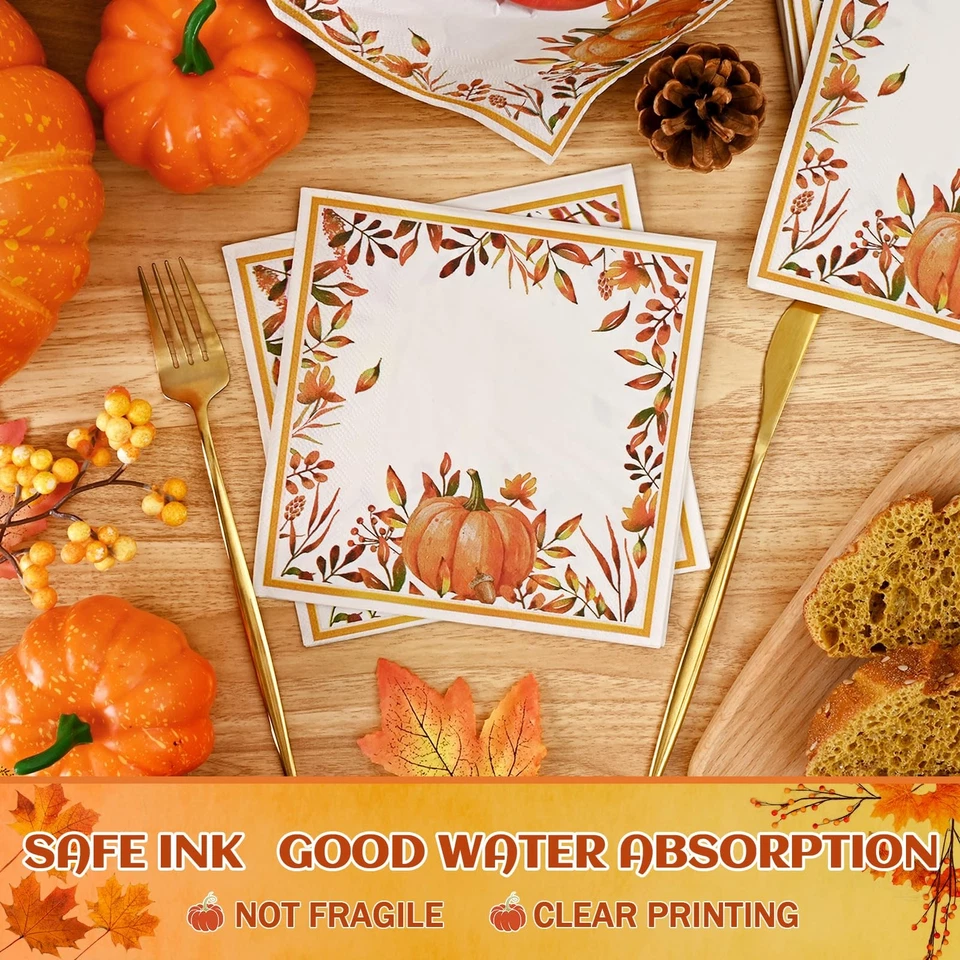 200 PIEZAS Platos y Servilletas de Acción de Gracias, Servilletas de Papel de Otoño, Bomba de Acuarela... Foto 4 de 4