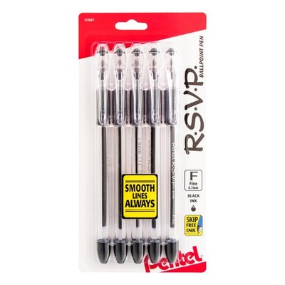 Pentel  R.S.V.P.  Ballpoint Pens, Fine Point, 0.7 1 Count (Pack of 5), Black