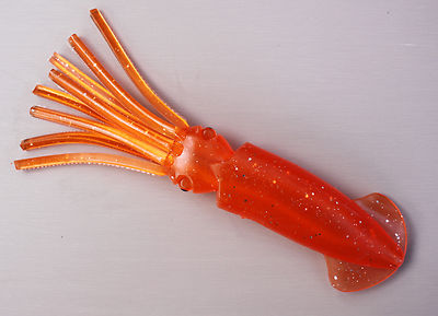 LOT OF 10 3D SQUIRT SQUID FISHING LURE 9'' ORANGE GLITTER TUNA MARLIN MAHI MAHI