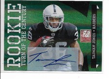 Taiwan Jones /499 NFL Oakland Raiders Donruss Elite Auto rookie football card. rookie card picture