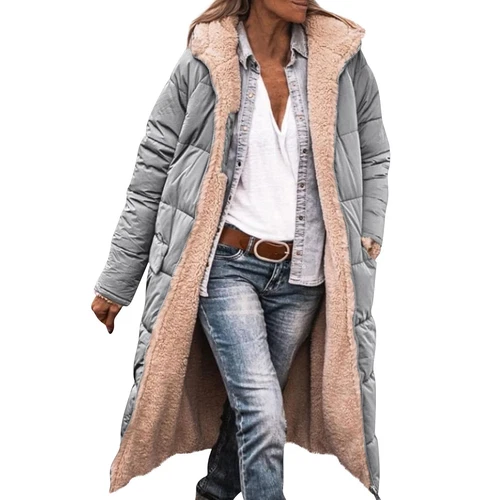 Damen Winter Lange Mäntel Trendy Jacke Sherpa Fleece Gefüttert Daunenmantel - Bild 50 von 97