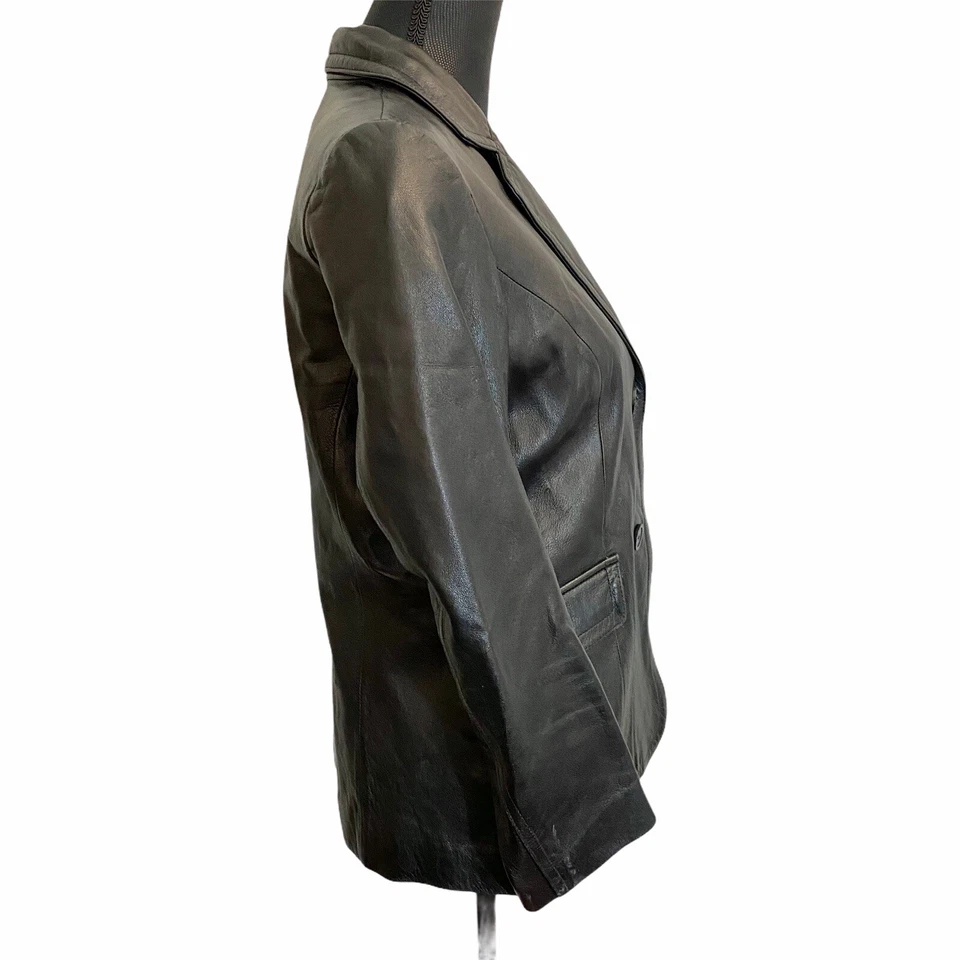 Blazer de cuero Colebrook & Cole negro talla PM mantequilla suave oficina negocios carrera Foto 3 de 4